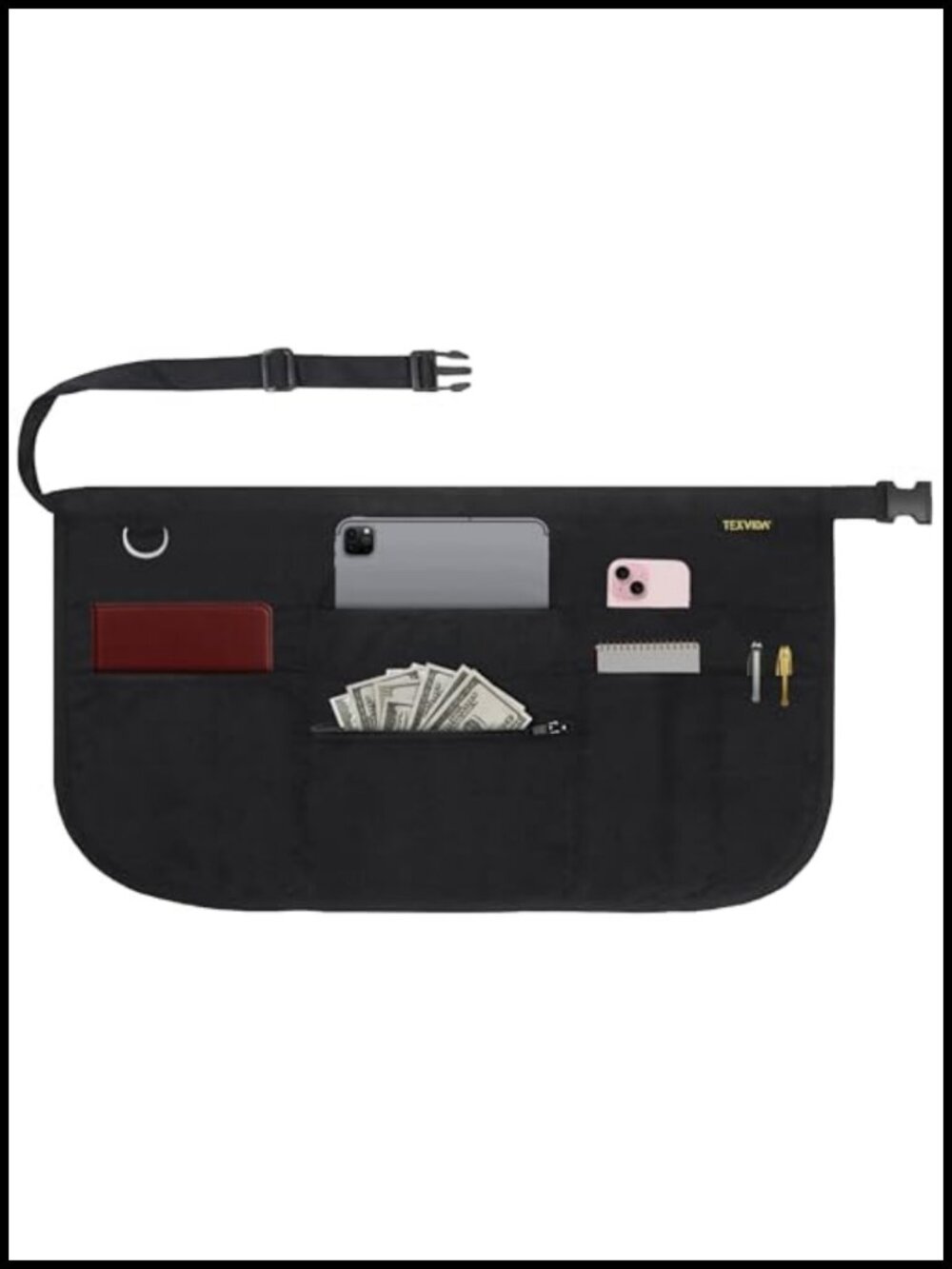 7 Pocket Server Apron Buckle Closure Zippered Money Pouch Stain Resistant